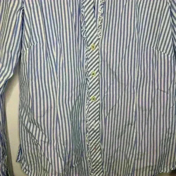 Lilly Pulitzer Color Flip Cuffs Blue and White Stripe Long Sleeve Button Up - Picture 8 of 9